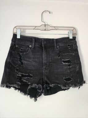 American Eagle Hi-Rise Shortie Next Level Stretch Black Distressed - Size 4